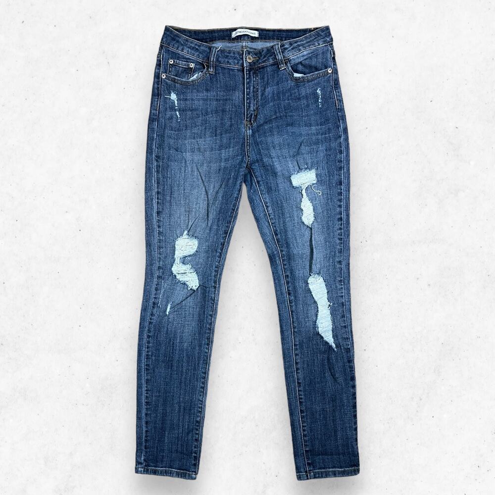 Generations Jeans Women's Size 11 Distressed Stretch‎ Blue Denim Slim High Rise